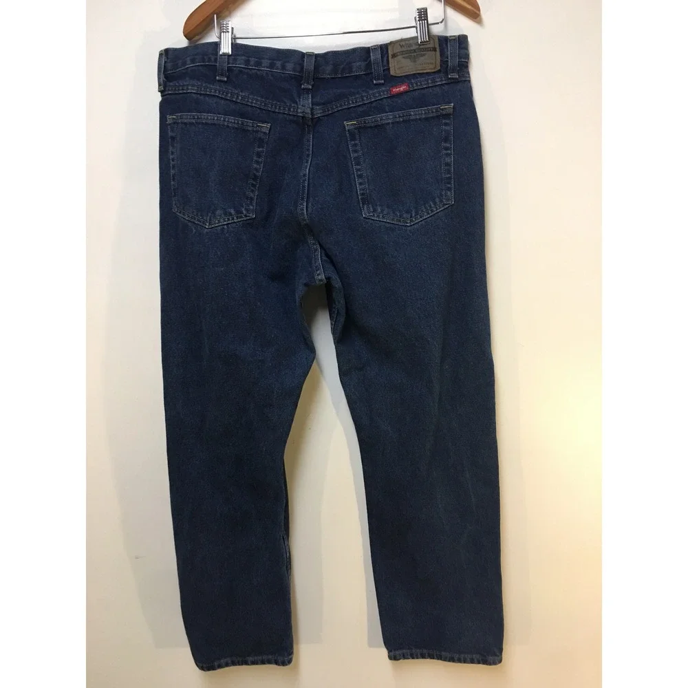Wrangler Jeans Mens 38x32 Blue Premium Quality Straight Leg Denim Dark Wash